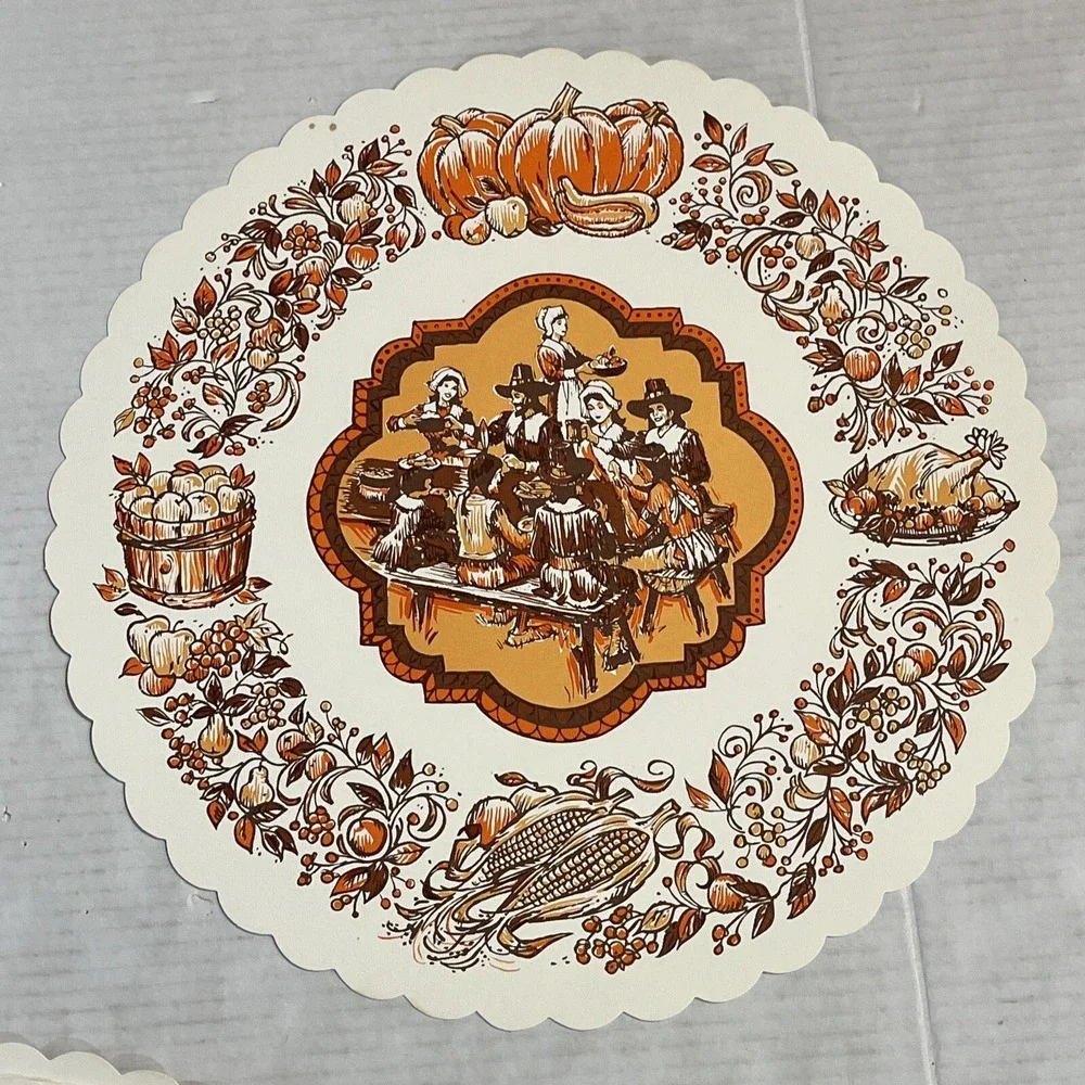 Vintage Paper Placemats‎ Thanksgiving Pilgrims 1970s Set Of 7 Halmark 14